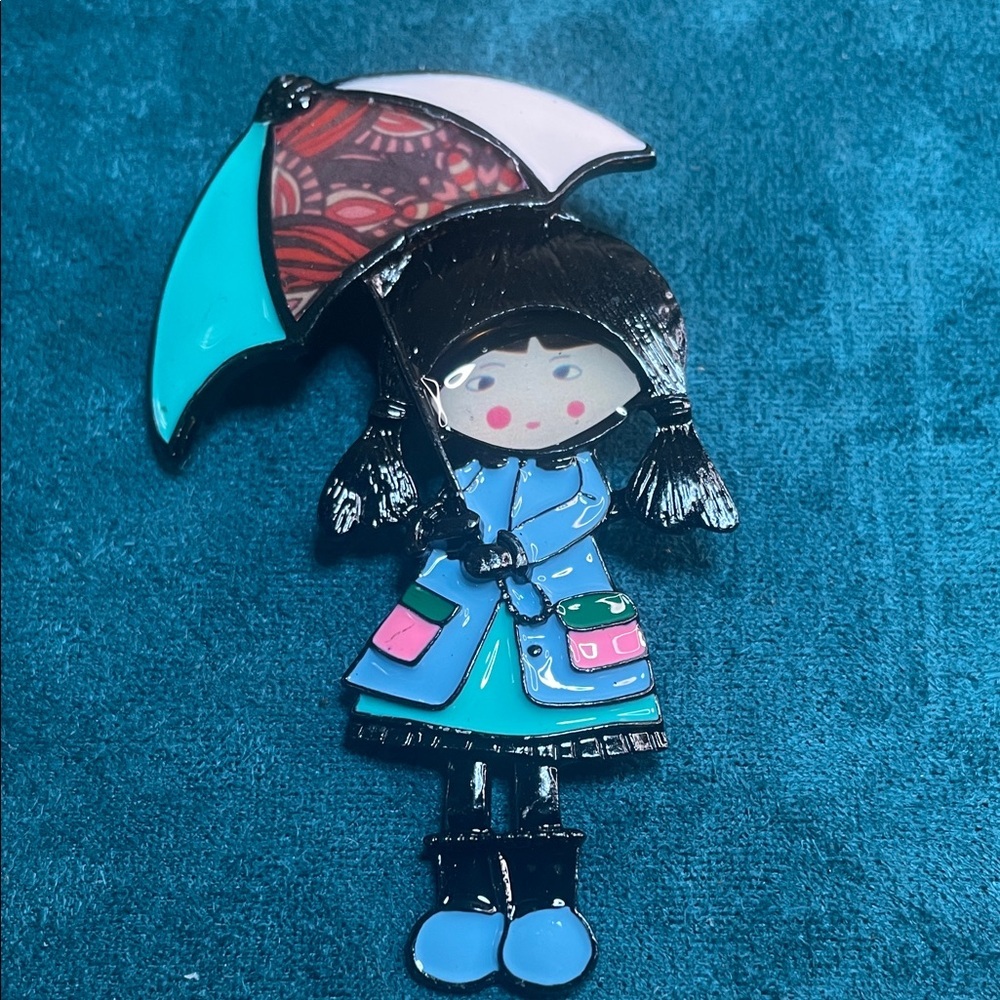 Colorful Umbrella Girl Enamel Brooch